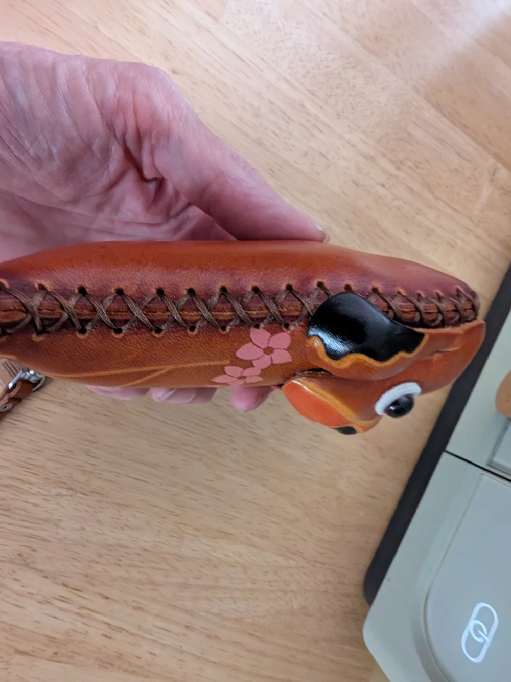 Handcrafted Brown Dog-Shaped Leather Wristlet Coin Purse